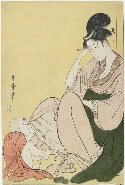 Vrouw en een kind wijzend, 1794-1795 door Kitagawa Utamaro